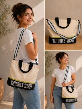 🥬Victoria's Secret Canvas Tote Bag with Shoulder Strap And Handles